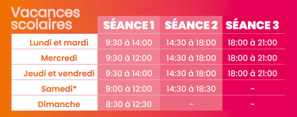 Horaire des séances piscine 2025